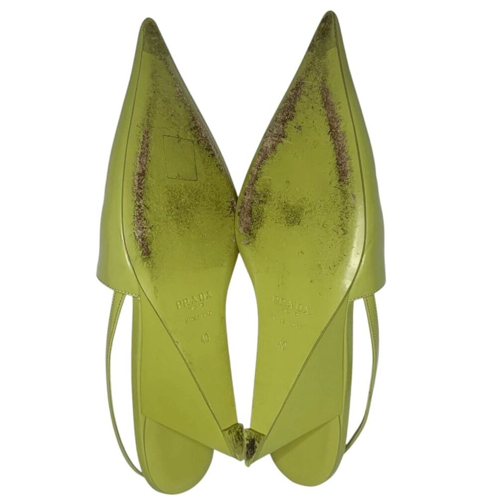 Prada Brushed Leather Pointed Toe Triangle Logo Wedge Pumps EU 40 US 10 Green - Picture 9 of 12